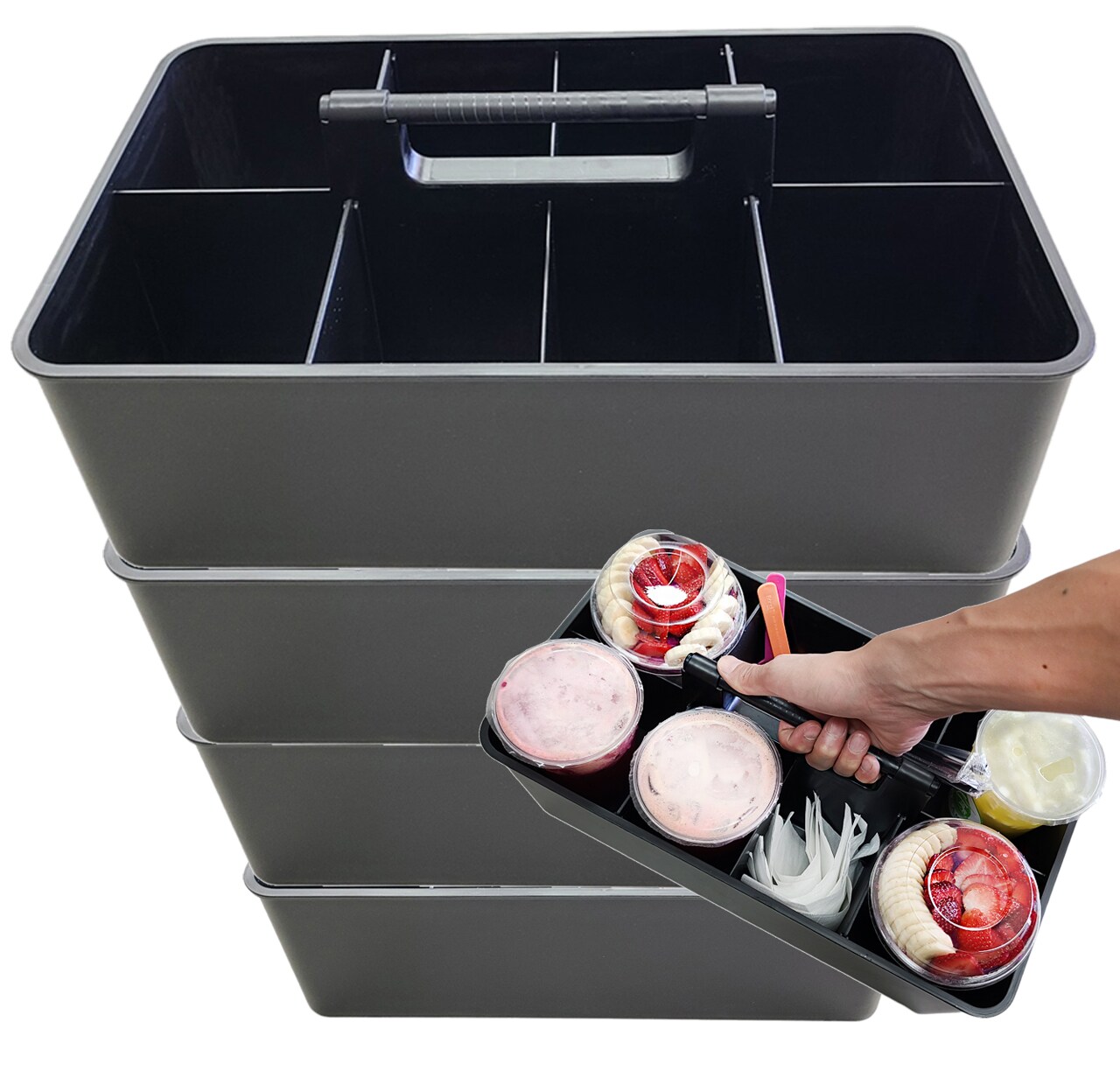 Enjoy Organizer- Commercial Large Portable Caddy Stackable Carry Caddy, Black, Carrier for Cleaning Supplies, Tools, All-Purpose Carry Caddy Made In USA